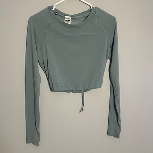 Gymshark Women's Green Long Sleeve cinched Crop Top